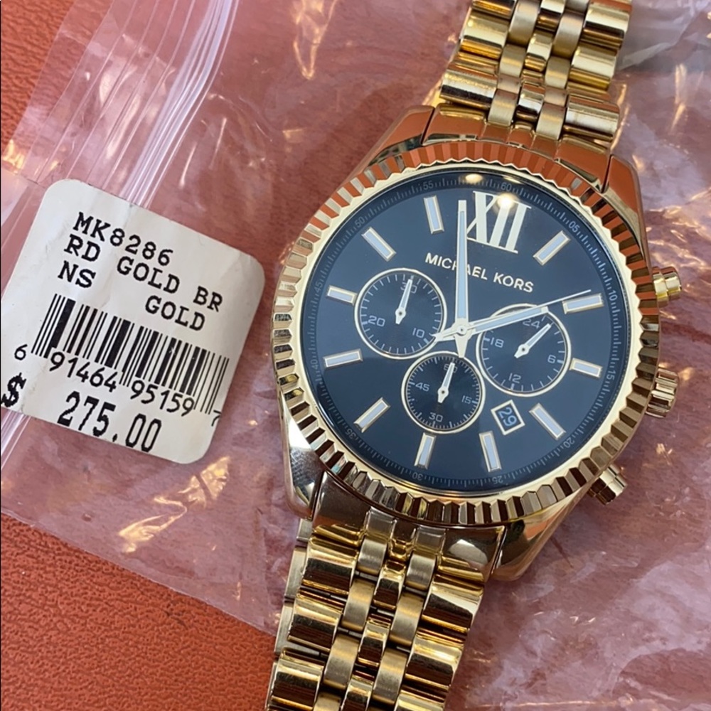 MICHAEL KORS GOLD LEXINGTON WATCH WITH BLACK DIAL